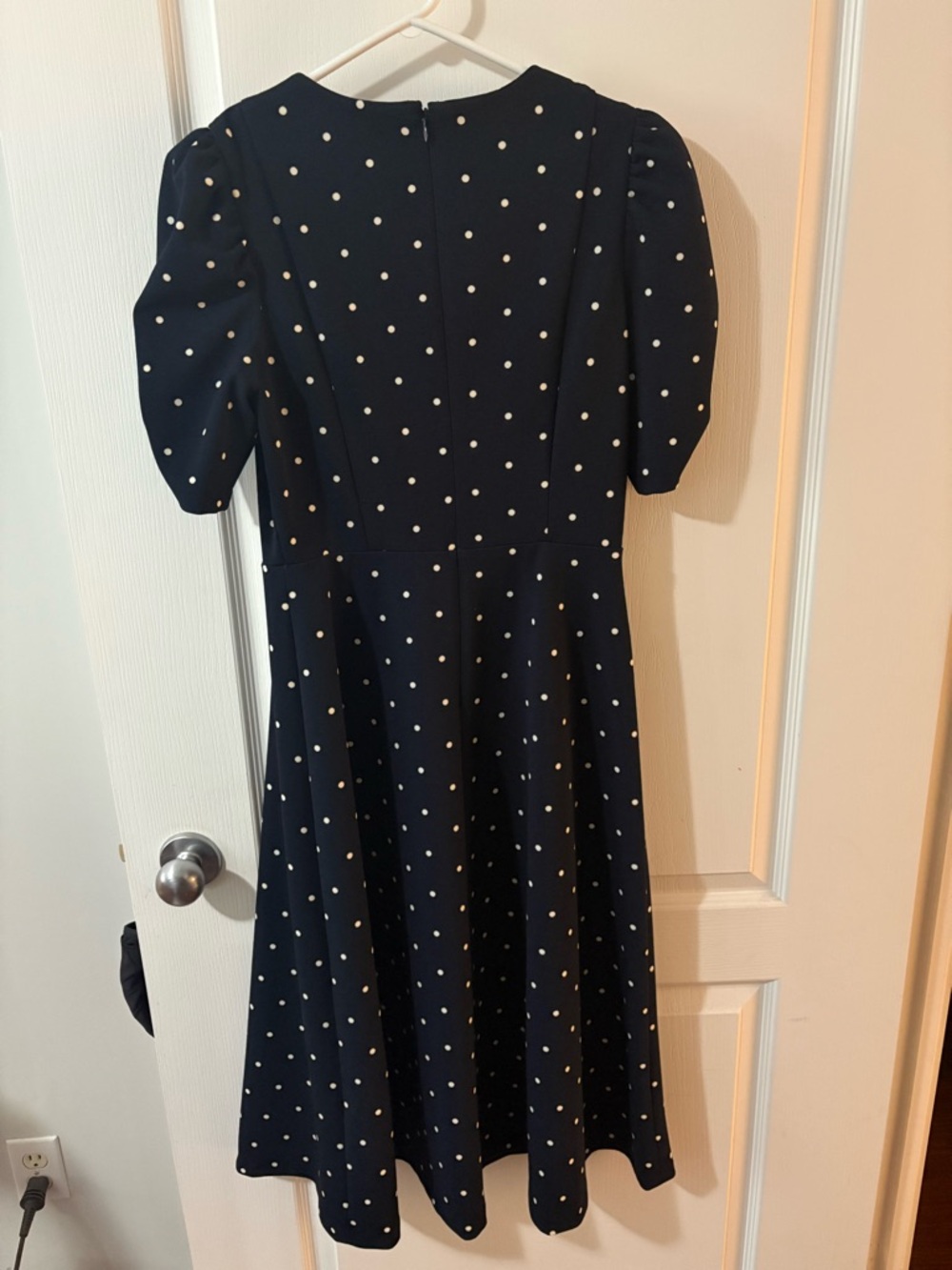 DKNY Navy Polka Dot Puff Sleeve Fit & Flare Midi Dress Size 6 - Picture 2 of 3